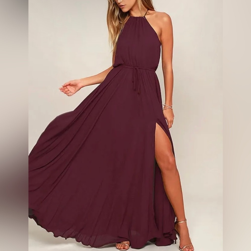 Lulu’s Essence of style plum halter maxi dress